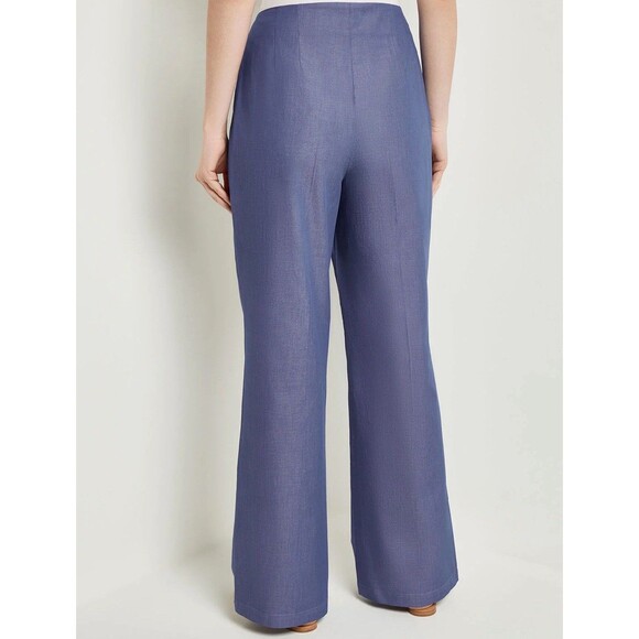 Misook NEW Zip Fly Wide Leg Pants Womens Large x 33" Blue Cotton Pockets Pleated - Picture 5 of 14